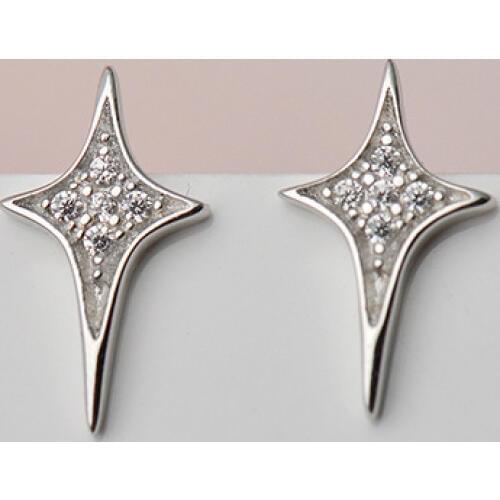 925 Sterling Silver Crystal Cross Star Stud Earrings For Women Kids Wedding Female pendientes eh142