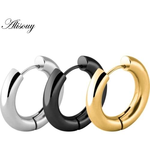 Alisouy Black/Rose Gold/Silver Color Tone Stainless Steel Hoop Earrings Round Loop Earring Men Women big size Hyperbole Jewelry