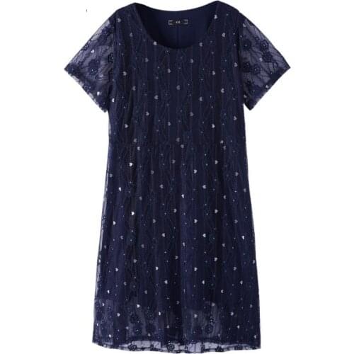 Plus Size 10XL 9XL 8XL 4XL Women Short Sleeves Summer Dress Femme O-neck Navy Casual Clothing Female Lace Dress For Mujers