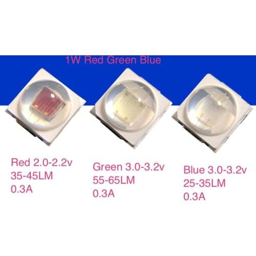 1000pcs/lot 3030 Lamp Beads 1W 35MIL Silicone Mold Top Red Green and Blue Light