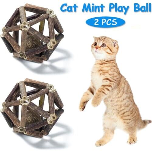 2PCS Cat Mint Play Ball Handmade Woven Wooden Scorpion Cat Sports Catnip Play Ball Chewing Toys For Cats Interaction Training