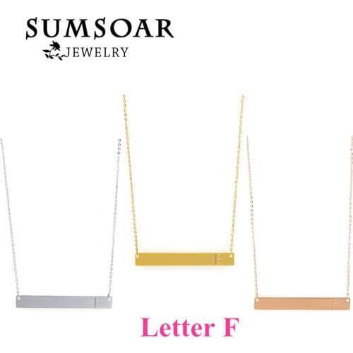 40cm Bar Necklace Personalization Engraved Letter F Initial Chain Necklace Pendant Stainless Steel Jewelry 5pcs/lot
