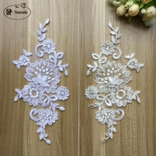 5pairs/lot DIY Handmade Bridal Headdress Accessories Patches Embroidered Car Bone Lace Applique For Wedding Dress RS1930