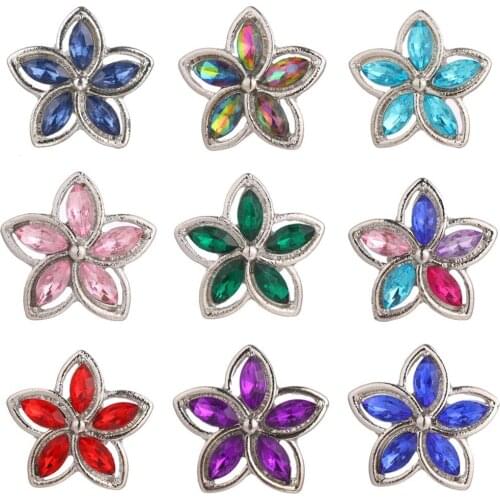 5pcs/lot New Flower Snap Button Jewelry Rhinestone Metal 18mm Snap Buttons Fit 20mm 18mm Snap Button Bracelet Necklace