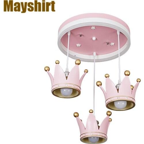 Acrylic Pink Crown Resin Pendant Lights Modern Childrens Room Art Deco Hanging Lamp Home Decor Girl Bedroom LED Light Fixtures