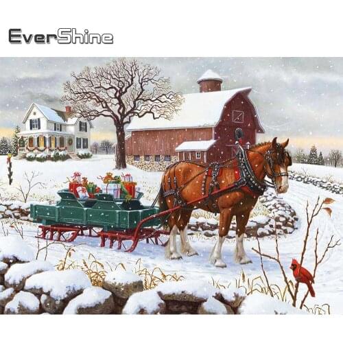 Evershine 5D DIY Diamond Painting Horse Rhinestone Picture House Mosaic Crafts Diamond Embroidery Winter Animal New Arrival Gift