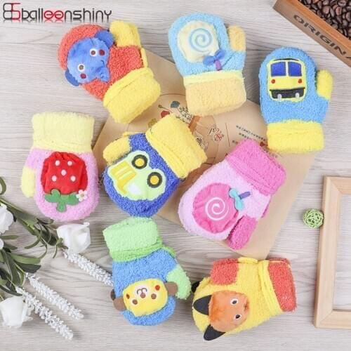 BalleenShiny Kids Gloves Infant Winter Anti-scratch Warm Single Layer Gloves 0-3years Autumn winter Cartoon Childrens Mittens