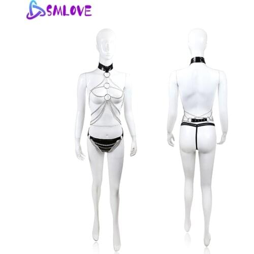 SMLOVE Pu Leather Metal Chain Bondage Sex Toys Top Outfit Suspenders Straps Body Bondage For Women Sex Erotic Accessories Set