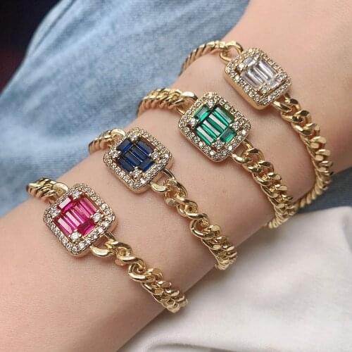 5PCS, Gold Cuban Curb Link Chain Bracelets For Women Chunky Thick Crystal Stone Bracelets Bangles CZ Punk Hip Hop Jewelry