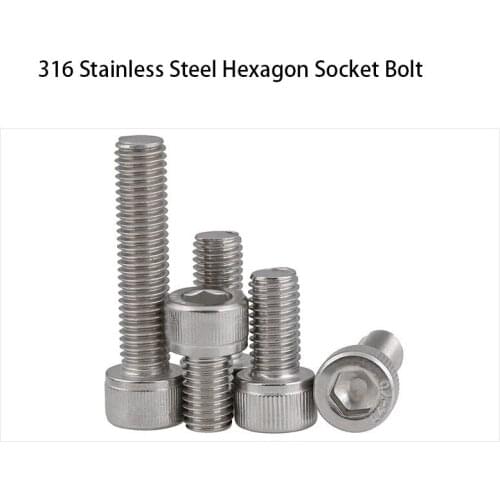 DIN912 316 Stainless Steel Hexagon Socket Bolt Cylinder/Cup Head Hexagon Full Tooth Screw M6 M8 10Pcs