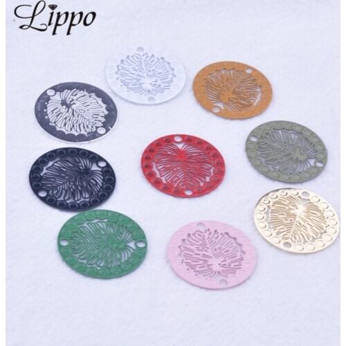 50pcs AC10747 Painted Monstera Leaf Connector Filigree Round Charms Metal Brass Jewelry Earring Making