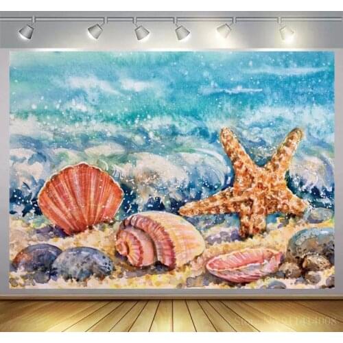 Blue Sea Conch Starfish Decoration Photography Background Newborn Baby Shower Summer Portrait Scenic Backdrop For Photo Studio
