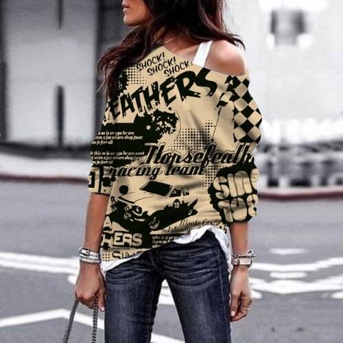 Aesthetic Long Sleeved Graphic T-shirt Sexy & Club Harajuku Off the Shoulder Top Women Autumn Vintage Clothes 2021 Tee Femme