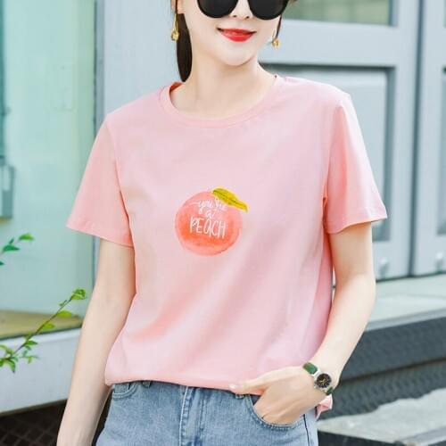 Women Printed T-shirt Casual O-neck Short Sleeve Fruit Embroidery Loose Lady Soft Top Streetwear Basic Comfortable Tees Summer