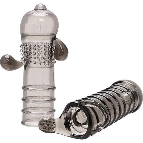 IKOKY Clitoris Stimulator Cock Rings Silicone Chastity Enlargement Sex Toys for Men Reusable Condom Penis Sleeve