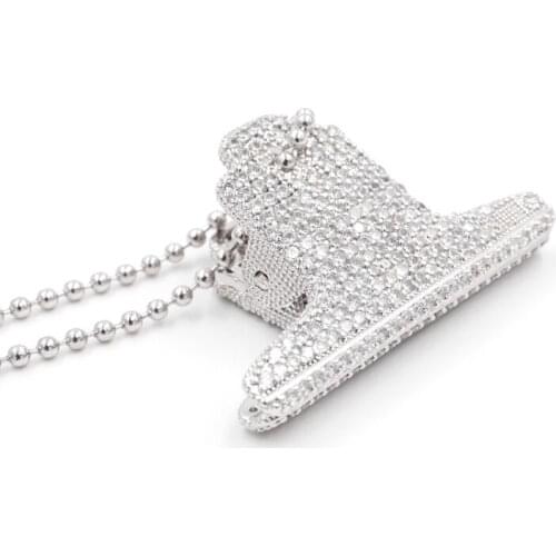 INS Hip Hop Rinestone Clip Pendant Necklace 925 Necklaces Sweater Chain Wild Female Male Fashion Jewelry For Party Gifts