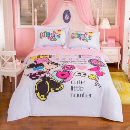Disney 100% Cotton Bedding Set Cute Minnie Mouse Frozen Elsa Anna Comfort Cover Duvet Cover Bed Linens Children Bedroom Decorate