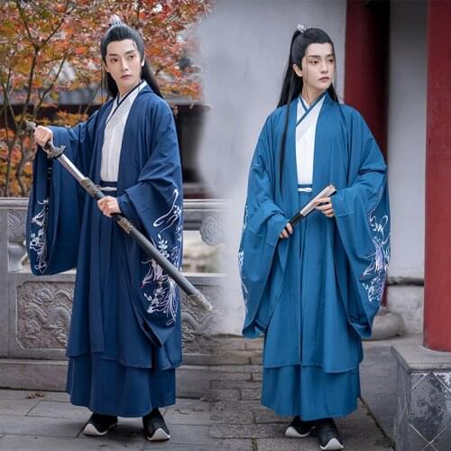 Halloween Costume Man Embroidery Hanfu Jacket Kimono Han Dynasty Tang Suit Chinese Style WuXia Show Stage Costume Wuxia Cosplay