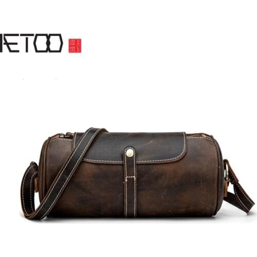 AETOO Leather cylinder shoulder bag, fashionable and simple mini messenger bag, retro pillow bag
