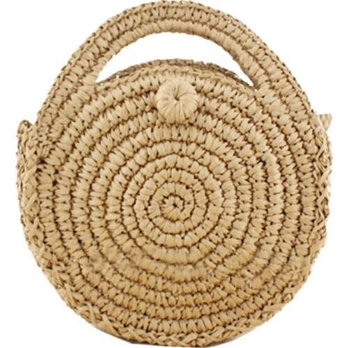 Round Straw Beach Bag Summer mini Vintage Handmade Crossbody Leather Bag Girls Circle Rattan bag Small Bohemian Shoulder ba Q4