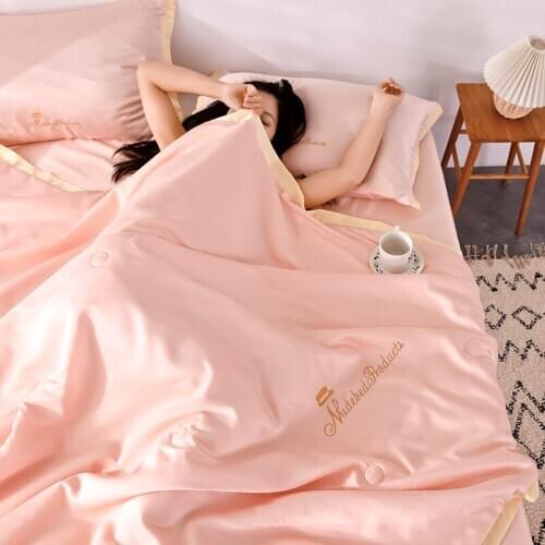 Summer Solid Bedding 4PCS Set Summer Comforter New 100% Silk Bed Linens Air Condition Quilts Duvet Washed Cotton Throw Blankets