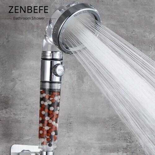 ZENBEFE One Button To Stop Water Shower Heads Water Saving Hand Held Shower SPA Adjustable 4 Function High Pressure Shower Head
