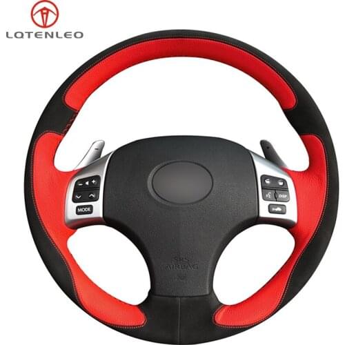 LQTENLEO Red Leather Black Suede Sew Car Steering Wheel Cover For Lexus IS IS250 IS250C IS300 IS300C IS350 IS350C F SPORT