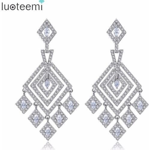 LUOTEEMI 2017 New Trendy Sample Elegant Geometric Shape Drop Earrings Cooper Cubic Zirconia Clear For Women Girl Party Gift