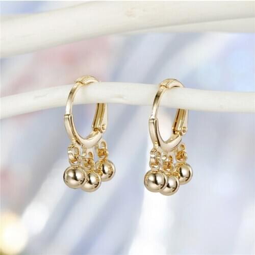 Dayoff Fahion Gold Color Beads Hoop Earrings for Womens European Small Minimalist SIlver Color Earrings Women Couple Gift E722