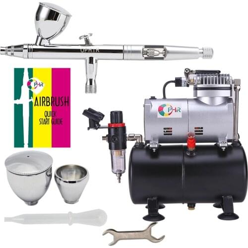 OPHIR PRO 0.5mm Dual Action Airbrush Kit with Air Tank Compressor for Model Hobby Makeup Nail Art Cake Air Brush Set_AC090+AC006