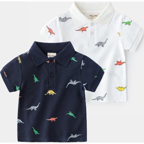 New 2021 Kids Boys Polo Shirts Fashion Cartoon Dinosaur Print Short Sleeve Lapel T-Shirt Cotton Baby Boys Summer Tops Clothing