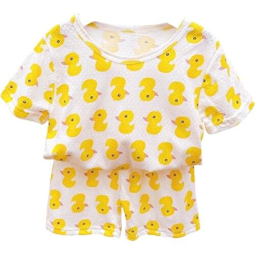 New Summer Baby Girls Sleepwear Suit Boys Cotton Pajamas Set Cartoons Print Short Sleeve Top + Pants 2-Pce Children Clothing Set