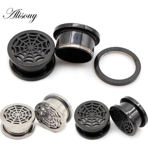 Alisouy 2pcs Stainless Steel Pulley Net Screw Ear Tunnels Plugs Stretcher Expander Earring Gauges Flared Body Piercing Jewelry