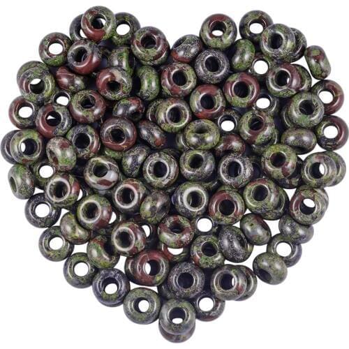 TUMBEELLUWA 1Lot(20Pc) Big Hole(6mm)Dragon Bloodstone Rondelle Loose Gem stone Beads Fit European Charm Bracelet Jewelry Makings
