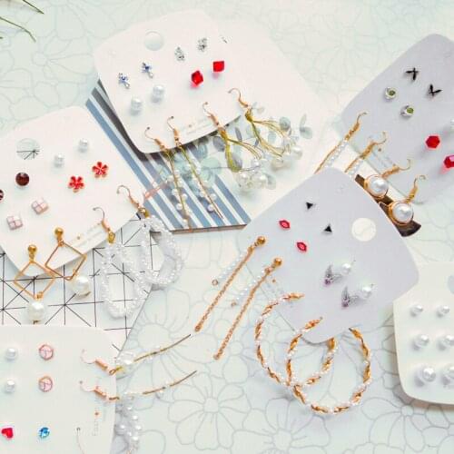 Vintage Handmade Pearl Flower Metal Tassel Drop Earrings Geometric Circle Hoop Earrings Set Women Korean Crystal Butterfly Gift