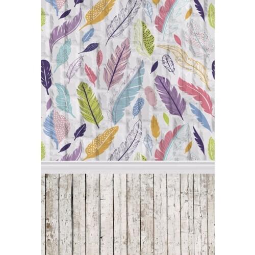 VinylBDS Brick Photo Background Photography Backdrop Children Photography Background Colored Feathers Kids Photo Backdrops