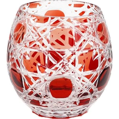 Japanese Edo Kiriko Hand Cut Red Crystal Drinkware Engraving Beer Whiskey Cup Wine Glass