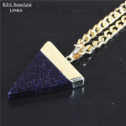 Triangle crystal blue sand quartz stone pendant necklace druzy charm gem stone gold chain women necklace statement jewelry