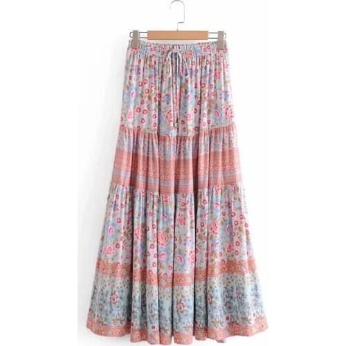 Print elastic waist Swing skirt for women 2021 summer boho A-LINE