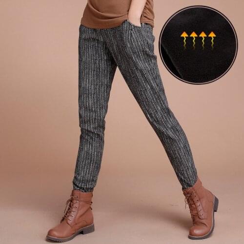 Women winter Plus velvet thickening Elastic Waist Pants Loose black Color Cotton Harem Pants Woman Casual Warm slim Trousers