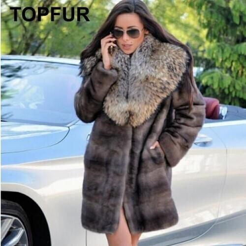 TOPFUR Winter Real Fur Coat Women Lapel Collar Natural Mink Fur Coat Women Medium Thick Full Sleeves Coats Fur Customized