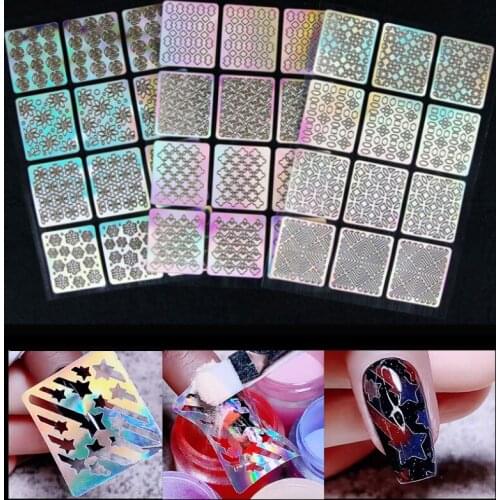 1pcs Hollow Nail Sticker Stencil Mold Self-adhesive Irregular Grid nail stamping plates star heart designs nails art & tools
