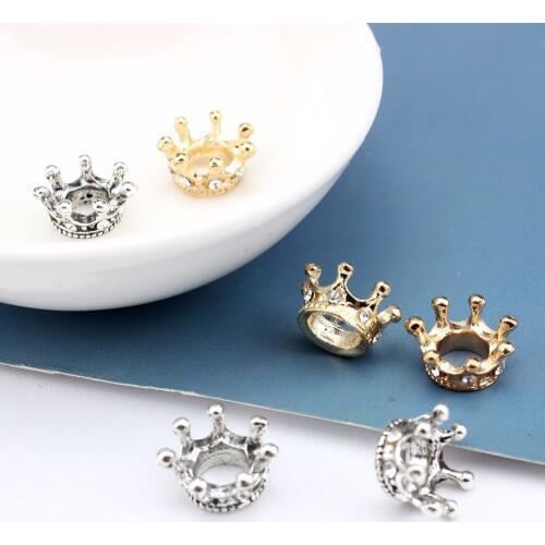 10pcs Queen King Crown Beads For Jewelry Making Gold White Color Alloy Pendant Small Crown Bracelet Accessories Wholesale