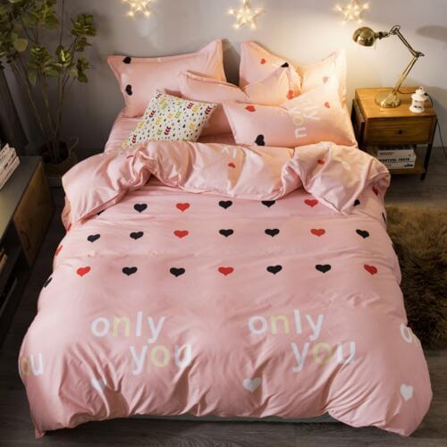 Dropshipping 2/3/4pcs King Size Bedding Sets Family Set Include Bed Sheet Duvet Cover Pillowcase Pink loves you Cartoon gift