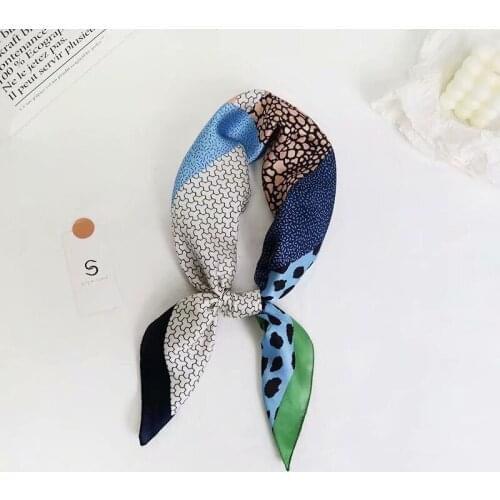 2021 Leopard Print Square Satin Scarves For Girls Silk Feeling Shawl Neckerchief Female Small Foulard Hijab Hair Band Head Wraps