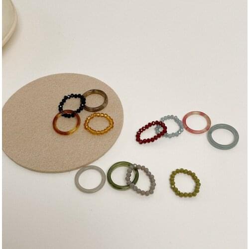 4Pcs/Set Vintage Geometric Rings Beads Crystal Finger Rings Ring Finger Jewelry Continuous Circle Minimalist Ring Party Jewelry