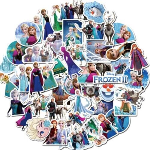 Disney 50pcs Frozen 2 Stickers Animated Stickers Elsa Anna Princess Stickers Laptop Suitcase Luggage Stickers set