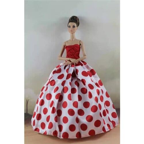 1/6 BJD Accessories Red White Off Shoulder Dotted Polka Princess Dresses For Barbie Clothes Wedding Gown Kid 11.5" Dollhouse Toy
