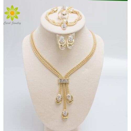 Free Shipping Latest Fashion Trendy Jewelry Set For Women Gold/Silver Plated Beads Collar Necklace Earrings Bracelet Rings Sets