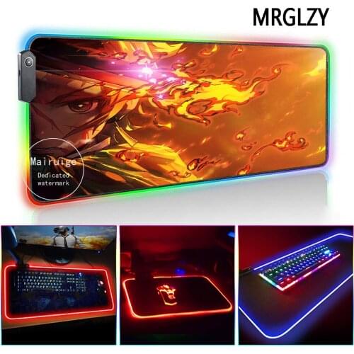MRGLZY 400*900MM XXL LED Light RGB Gamer Hot Anime Demon Slayer Large Mouse Pad Desk Mat Gaming Accessories for Laptop Keyboard